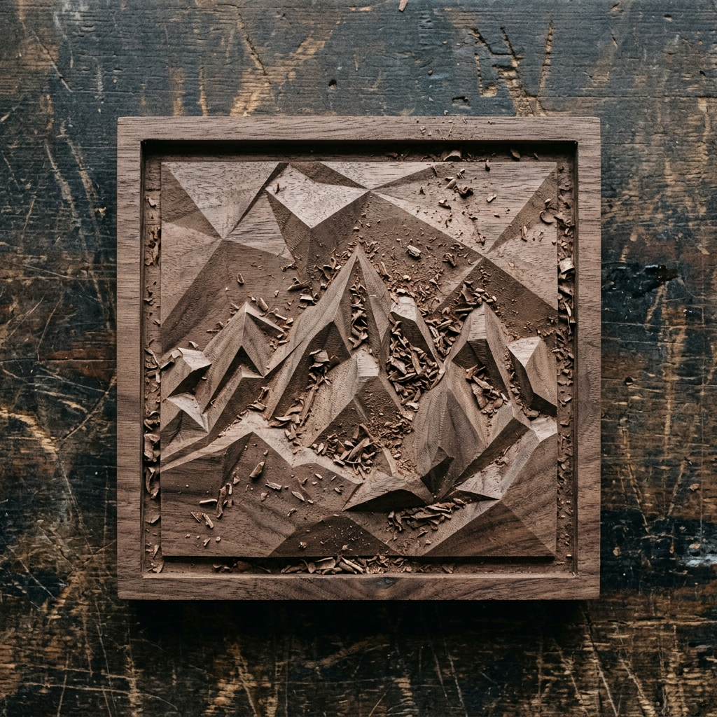 CNC-carved walnut mountain tile